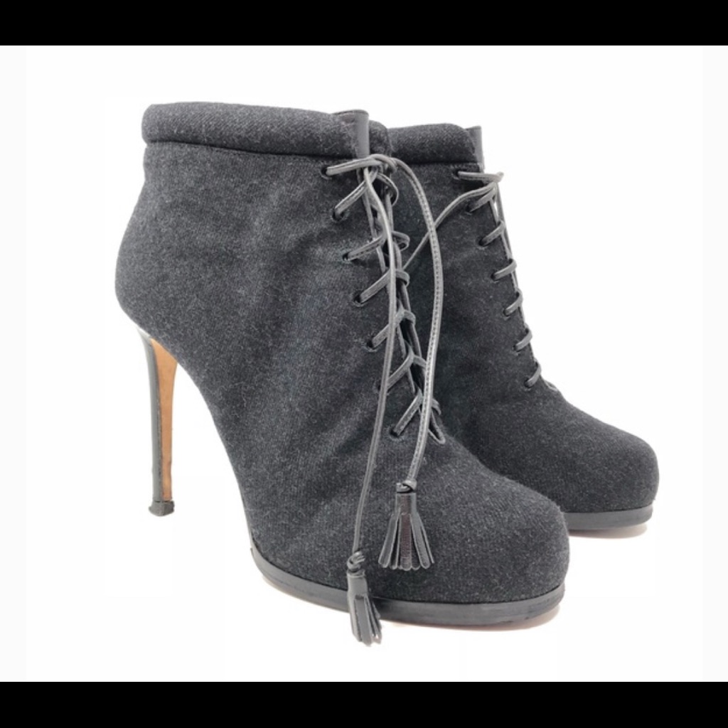 Lace-Up High Heel Ankle Boots In Charcoal Gray